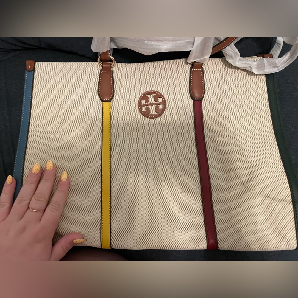 Tory Burch Tri-Color Canvas Tote - Picture 3 of 3